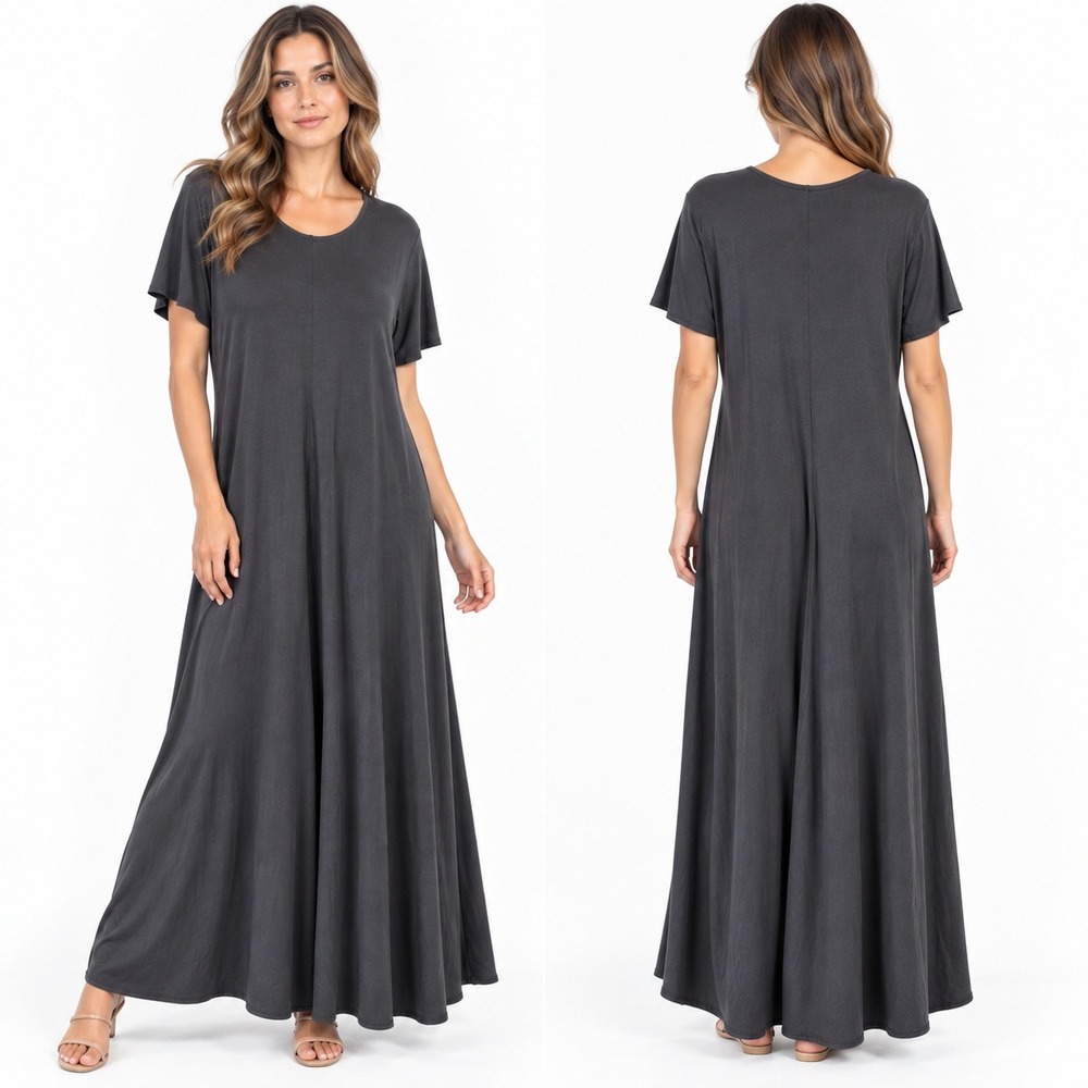 Marimekko Hilding Solid Maxi Jersey Dress XL Gray Black Drape Minimalist Scandi